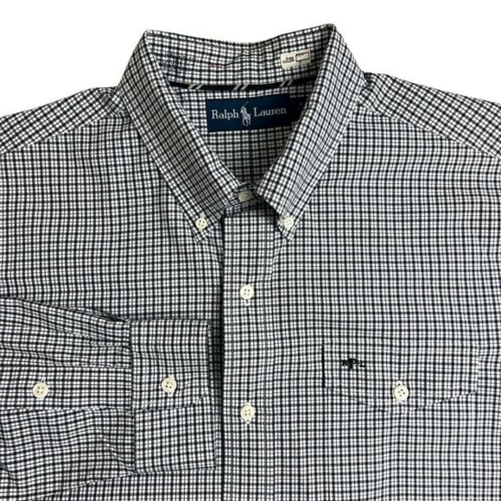 Ralph Lauren Black White Plaid Long Sleeve Button Down Flap‎ Pocket Shirt Large